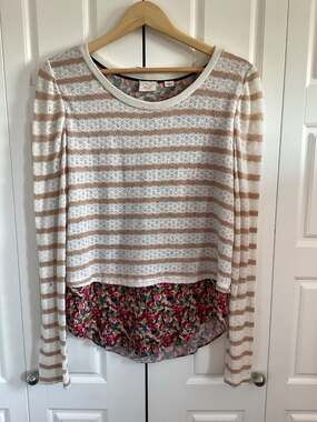 Postmark Anthropologie Ginny Striped Layered Floral Peekaboo Tulip Back Top
